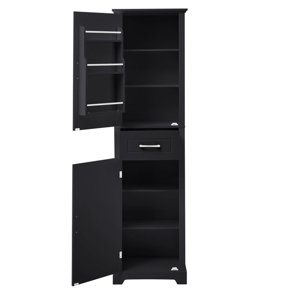 English Elm Tall Bathroom Storage Cabinet with Slim Profile, Adjustable Shelves, Anti-Tip Safety & Painted MDF Finish Black N725P246463B