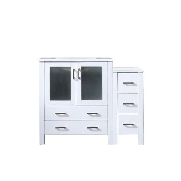 English Elm White Single Bath Vanity 42" W x 18.25" D with Side Cabinet, Soft-Close Drawers, Scratch-Resist Top B2731S00966