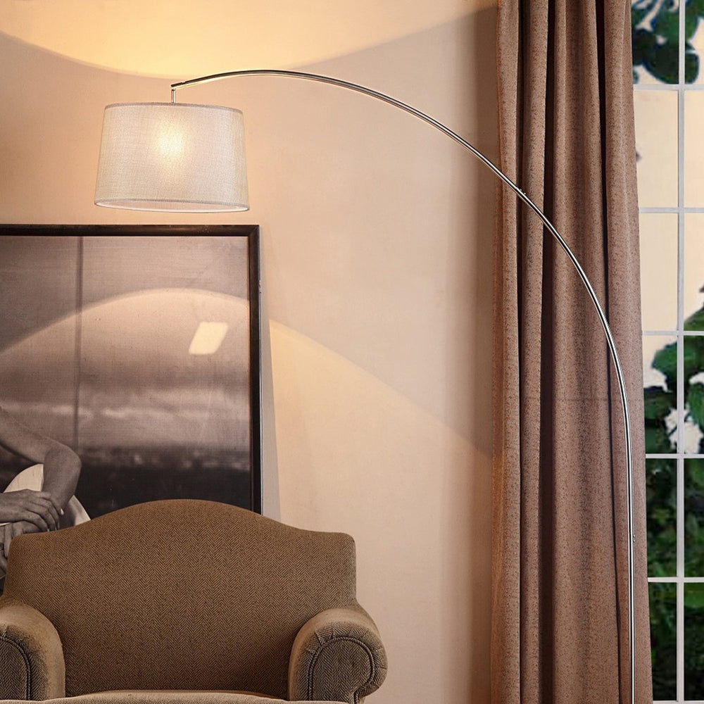 English Elm 84.5" Modern Oma Arch Floor Lamp in Silver Finish with Ivory Fabric Shade – Sleek Statement Lighting for Living Rooms and Offices, LED Compatible B072116262