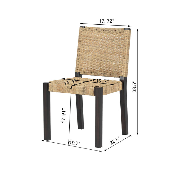 English Elm Farmhouse Solid Wood Dining Chairs Set of 2 with Rattan Backrest, Champagne Finish, Durable Craftsmanship Walnut N842P271333D