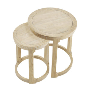 English Elm 24 Inch Round Pine Wood Nesting Side Tables Set of 2 Mid Century Rustic Living Room Accent Oak W2582P385364