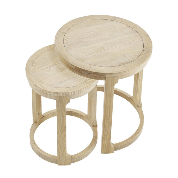 English Elm 24 Inch Round Pine Wood Nesting Side Tables Set of 2 Mid Century Rustic Living Room Accent Oak W2582P385364