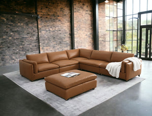 English Elm Brighton Top Grain Leather 6-Piece Modular Sectional With Ottoman – Modern Comfort & Versatile Design B2726S00005