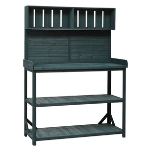 English Elm TOPMAX 65" Wooden Potting Bench with Splash Plate & Hook, 4 Storage Shelves, Fir Wood Patio Workstation N717P221495F