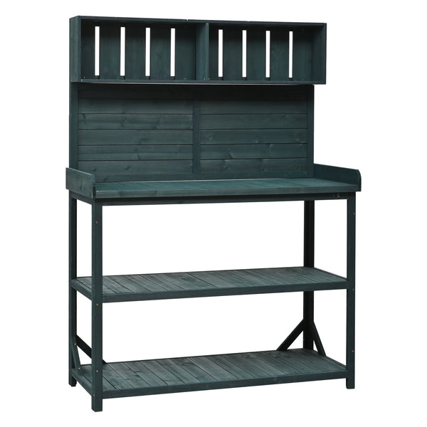 English Elm TOPMAX 65" Wooden Potting Bench with Splash Plate & Hook, 4 Storage Shelves, Fir Wood Patio Workstation N717P221495F