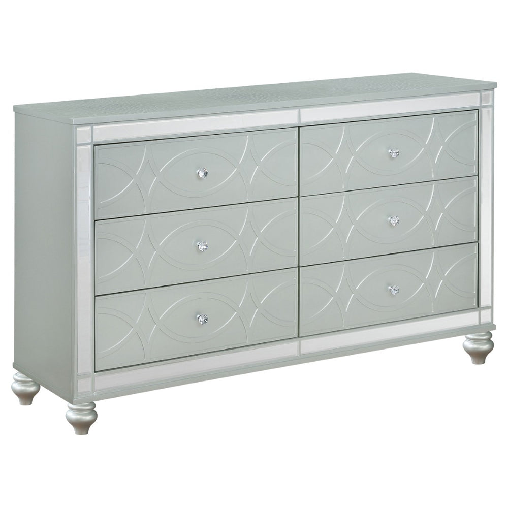English Elm Arabesque Six Drawer Dresser with Crystal Pulls and Fretwork Art Deco Glam Finish B062P441419