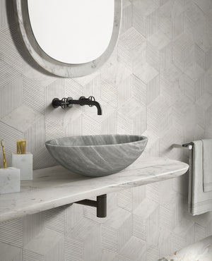 English Elm Carrara Gray Marble Vessel Sink – Semi-Polished Natural Stone Elegance For Luxurious Bathrooms W1696P333278