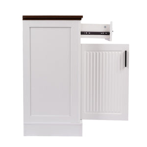 English Elm 63" Fluted Mdf Sideboard with Wood Tone Top Four Doors Three Drawers Dining Storage White W2917S00011