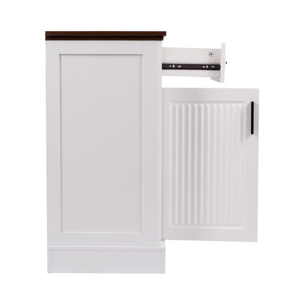 English Elm 63" Fluted Mdf Sideboard with Wood Tone Top Four Doors Three Drawers Dining Storage White W2917S00011