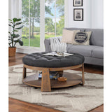 Transitional Style Wire-Brushed Finish Ottoman with Tufted Seat & Shelf, Natural Tone/Dark Gray