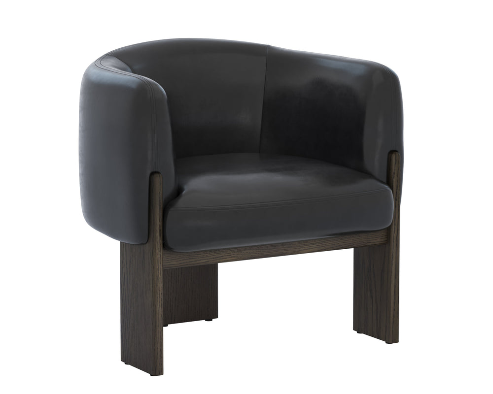 Sunpan Trine Lounge Chair - Luxurious Comfort with Unique Shape and Handcrafted Wood Base for Any Home Style Dark Brown / Vintage Black Night Leather