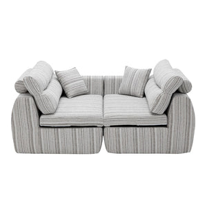 English Elm Chenille Stripe Velvet Sofa Three Seat Minimalist Upholstered Couch for Living Room Soft White,Taupe W5532S00014