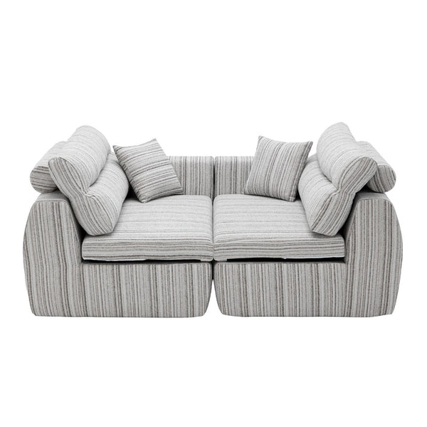 English Elm Chenille Stripe Velvet Sofa Three Seat Minimalist Upholstered Couch for Living Room Soft White,Taupe W5532S00014