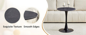 English Elm Round Faux Marble Tulip Dining Table Mid Century Pedestal Base for Compact Kitchens Black+Gery W2920P395716