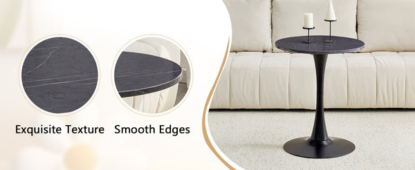 English Elm Round Faux Marble Tulip Dining Table Mid Century Pedestal Base for Compact Kitchens Black+Gery W2920P395716