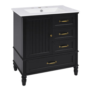 English Elm Christopher Knight Home® - 30" Bathroom Vanity with Ceramic Sink, Acacia & MDF Cabinet, Soft-Close Door & Drawers Black N759P346895B