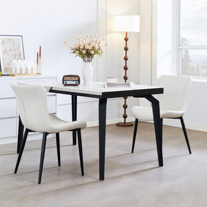 English Elm Set of 2 Dining Chairs with Thick Cushions and PU Leather Upholstery — Modern Sturdy Iron Frames for Home & Restaurant Seating Black,Cream White N842P300557K