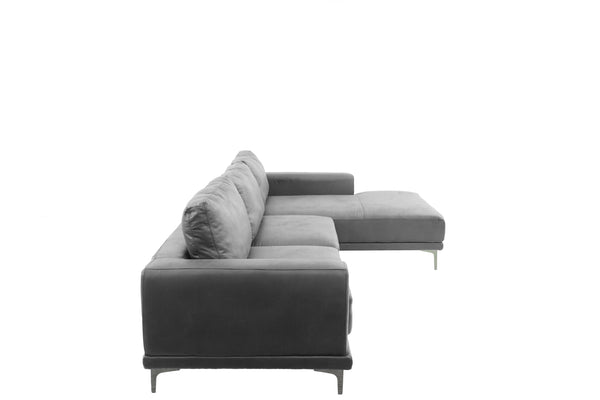 English Elm Left Facing Sofa Antique Grey Breathable Leatherette Sectional with Wide Chaise, Metal Legs, Modern Comfort pillows included B011S01065