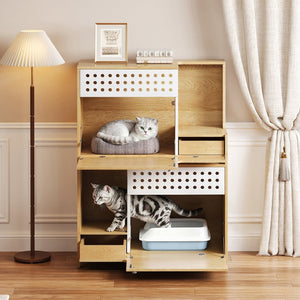 English Elm Modern Mdf Cat Litter Box Enclosure Side Table with Ventilated Storage Compartment Natural N752P394342N