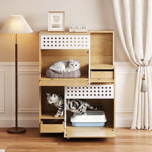 English Elm Modern Mdf Cat Litter Box Enclosure Side Table with Ventilated Storage Compartment Natural N752P394342N