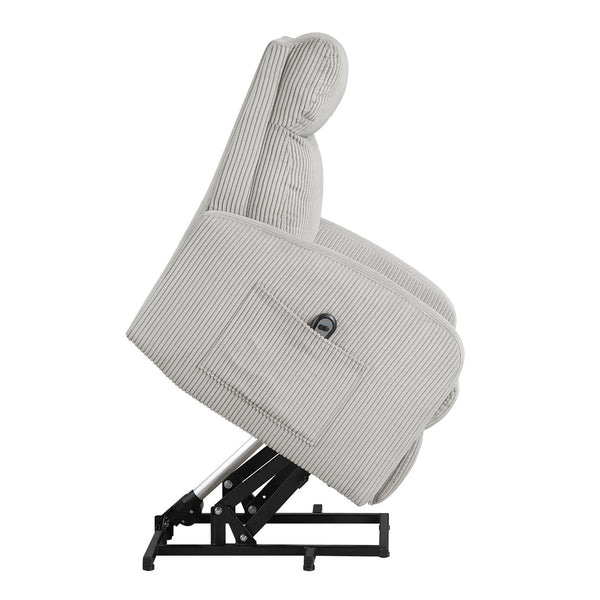 English Elm Contemporary Power Lift Chair Recliner with Plush Corduroy, Foam-Over-Coil Support & Side Pocket Light Gray 31 L x 29 W x 24 H B011P395832