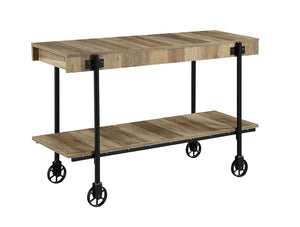 English Elm Industrial Slat Sofa Table with Natural Tone Top, Black Metal Frame, Open Shelf & Wheel Legs - 47" B011P214571