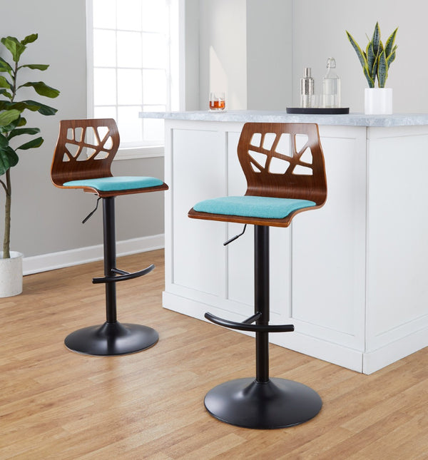 English Elm Adjustable Swivel Barstools Mid-century Metal and Walnut Base Set of 2 for Kitchen B202S02180