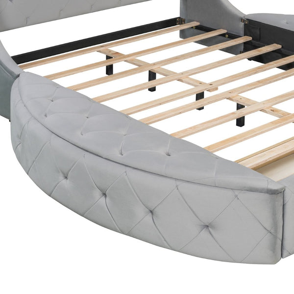 English Elm Upholstered Queen Platform Bed Velvet Wingback Frame with Storage Drawer and Side Stools Gray LP200815AAE