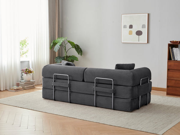 English Elm 78.8" Corduroy Modular Floor Sofa Convertible Sleeper Futon with Pillow Back Support Gray W5617P456004