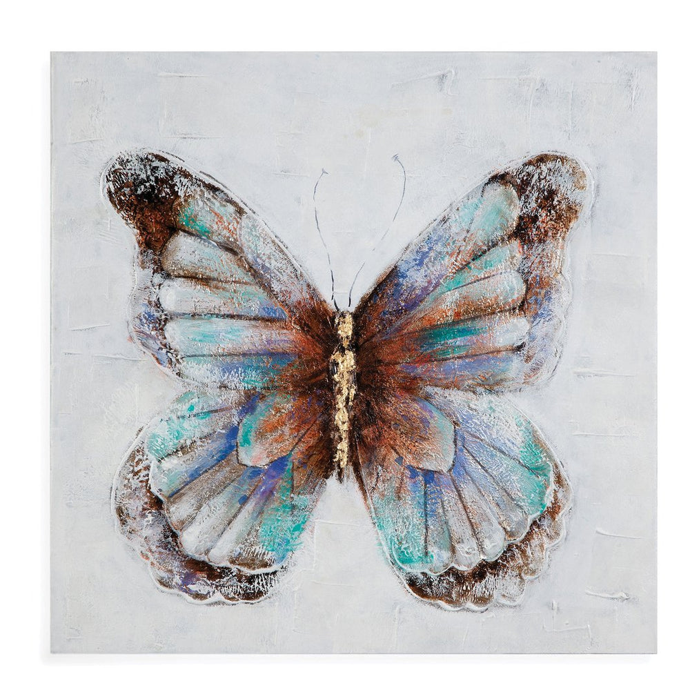 Basset Mirror Metallic Butterflies Framed Canvas Set Of 4 - Hand-painted Decor With Chic Shine And Blue Undertones Blue Acrylic Paint On Gallery Wrapped Canvas 7300-428