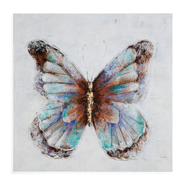 Basset Mirror Metallic Butterflies Framed Canvas Set Of 4 - Hand-painted Decor With Chic Shine And Blue Undertones Blue Acrylic Paint On Gallery Wrapped Canvas 7300-428