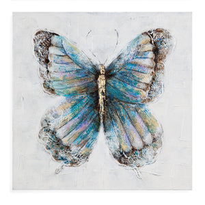 Basset Mirror Metallic Butterflies Framed Canvas Set Of 4 - Hand-painted Decor With Chic Shine And Blue Undertones Blue Acrylic Paint On Gallery Wrapped Canvas 7300-428