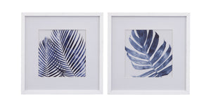 Basset Mirror Leaves Framed Print Set Of 2 - Elegant Blue Nature Art For Serene Home Décor And Relaxing Ambiance Blue Wood Frame,Clear Glass 7300-937