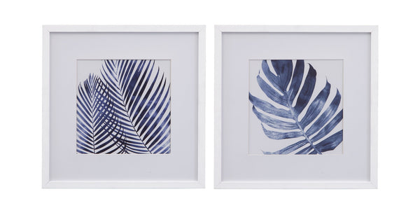 Basset Mirror Leaves Framed Print Set Of 2 - Elegant Blue Nature Art For Serene Home Décor And Relaxing Ambiance Blue Wood Frame,Clear Glass 7300-937
