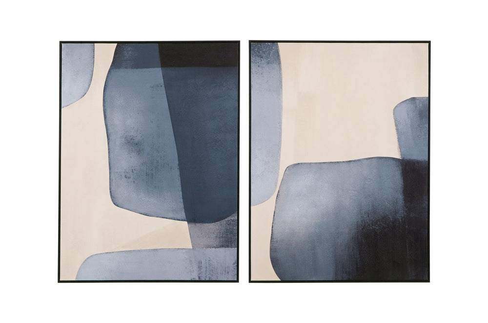 Basset Mirror Lively Hand-painted Framed Canvas Set Of 2 - Stunning Artwork For Home Décor And Wall Accent Blue Canvas,Wood 7300-956