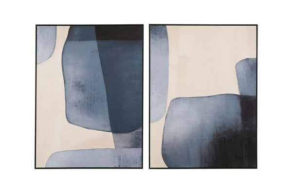 Basset Mirror Lively Hand-painted Framed Canvas Set Of 2 - Stunning Artwork For Home Décor And Wall Accent Blue Canvas,Wood 7300-956