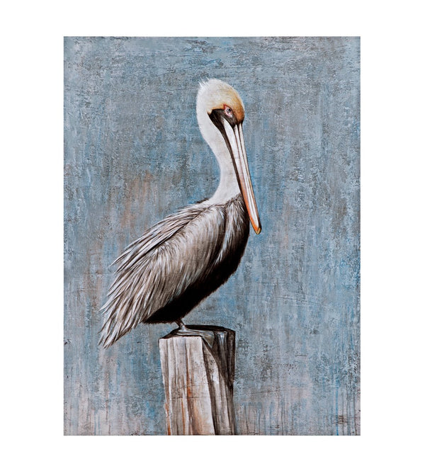 Basset Mirror Pelican Hand-painted Canvas Art – Stunning Gallery Wrapped Artwork For Your Home Décor Collection Blue Canvas,Pine Wood 7300-968