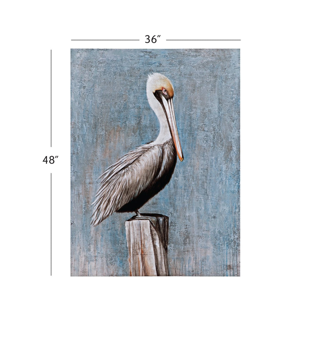 Basset Mirror Pelican Hand-painted Canvas Art – Stunning Gallery Wrapped Artwork For Your Home Décor Collection Blue Canvas,Pine Wood 7300-968