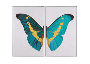 Basset Mirror Butterfly Hand-painted Canvas Art Set Of 2 In Elegant White Frames For Stunning Home Décor Blue Canvas,Wood,Resin Frame 7300-974