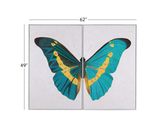Basset Mirror Butterfly Hand-painted Canvas Art Set Of 2 In Elegant White Frames For Stunning Home Décor Blue Canvas,Wood,Resin Frame 7300-974