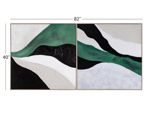 Basset Mirror Illuminate Hand-painted Canvas Art Set Of 2 In Natural Wood Frames For Stunning Home Décor Green Canvas,Wood,Resin Frame 7300-975