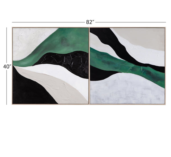 Basset Mirror Illuminate Hand-painted Canvas Art Set Of 2 In Natural Wood Frames For Stunning Home Décor Green Canvas,Wood,Resin Frame 7300-975