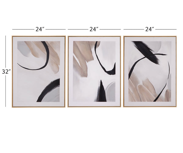 Basset Mirror Eartha Hand-painted Framed Canvas Set Of 3 In Elegant Gold Molding For Stunning Wall Decor Brown Canvas,Wood,Resin 7300-988