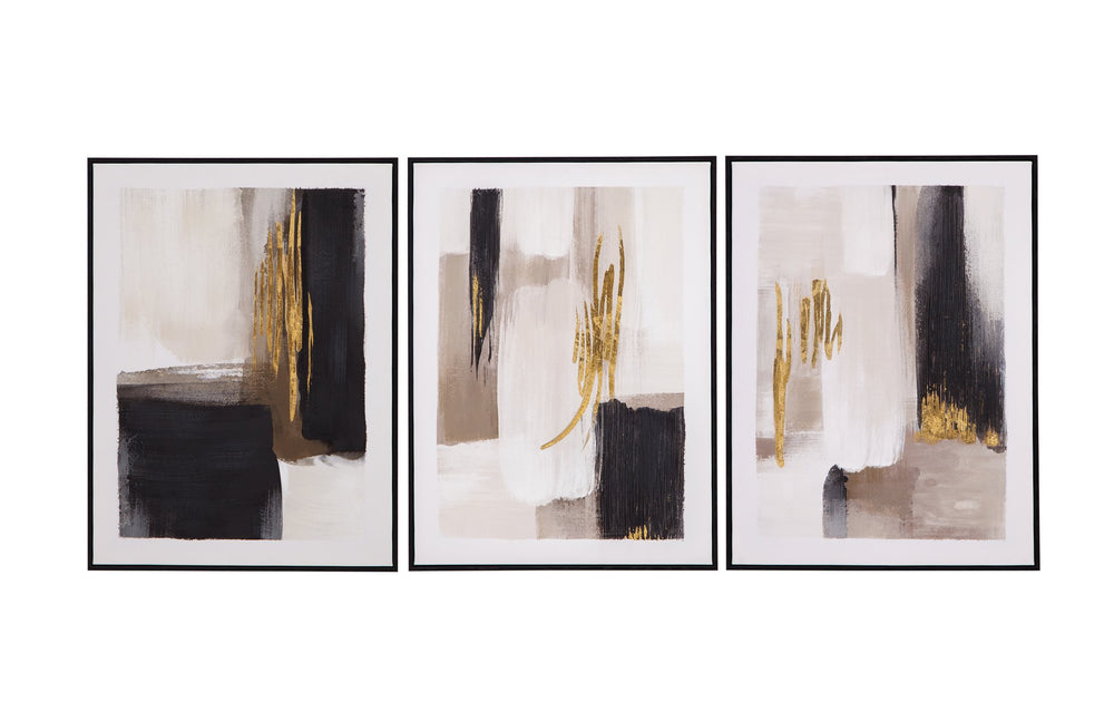 Basset Mirror Journey Hand-painted Canvas Set Of 3 In Elegant Black Frames – Perfect For Home Décor & Gifting! Black Canvas,Fir,Resin 7300-992