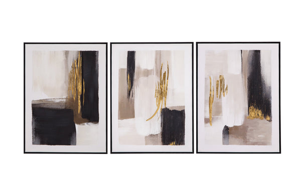 Basset Mirror Journey Hand-painted Canvas Set Of 3 In Elegant Black Frames – Perfect For Home Décor & Gifting! Black Canvas,Fir,Resin 7300-992