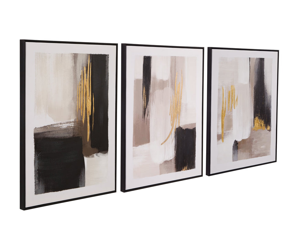 Basset Mirror Journey Hand-painted Canvas Set Of 3 In Elegant Black Frames – Perfect For Home Décor & Gifting! Black Canvas,Fir,Resin 7300-992