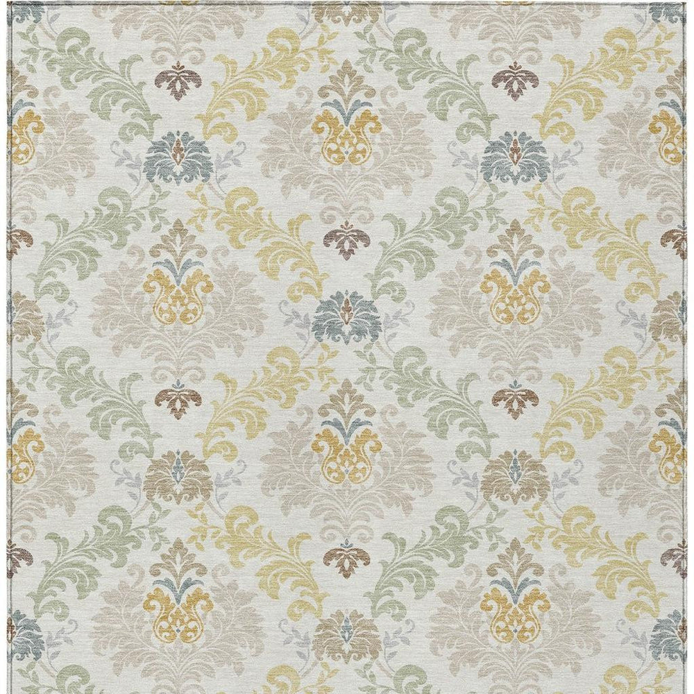 HomeRoots 10 X 14 Ivory Beige Damask Washable Polyester Indoor Outdoor Rug Felt Backing 730005