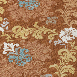 Damask Polyester Area Rug Washable Indoor Outdoor Stain Resistant Low Pile Patio Living Room