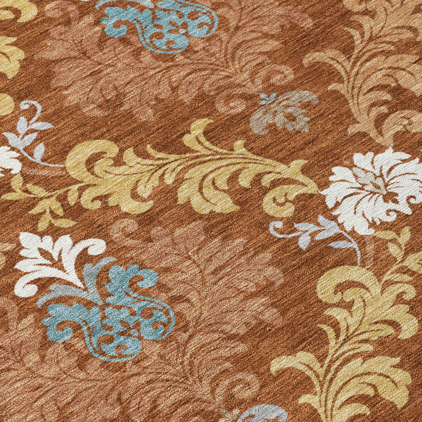 Damask Polyester Area Rug Washable Indoor Outdoor Stain Resistant Low Pile Patio Living Room