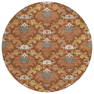 8 Ft Round Damask Polyester Area Rug Washable Indoor Outdoor Patio Entryway